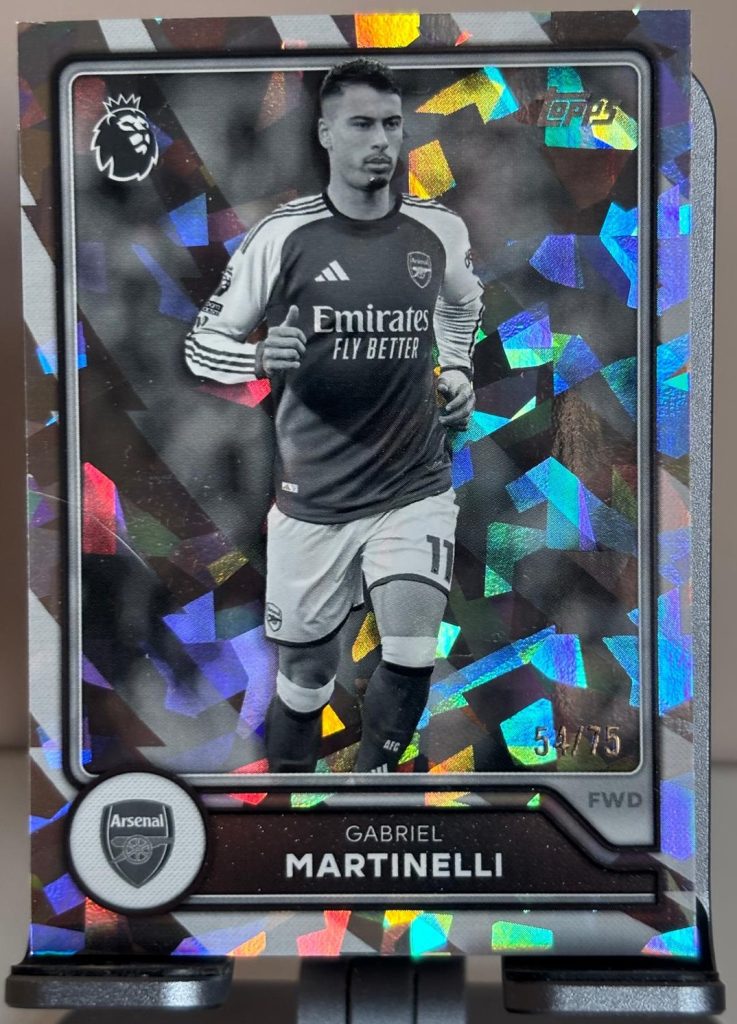 Gabriel Martinelli Black & White Mini-Diamond Foil card, Topps Premier League Flagship 2026/27, numbered 54/75
