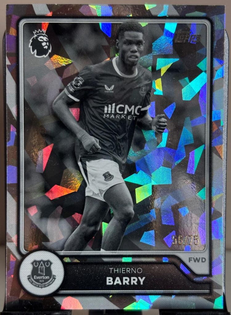Thierno Barry Black & White Mini-Diamond Foil card, Topps Premier League Flagship 2026/27, numbered 56/75
